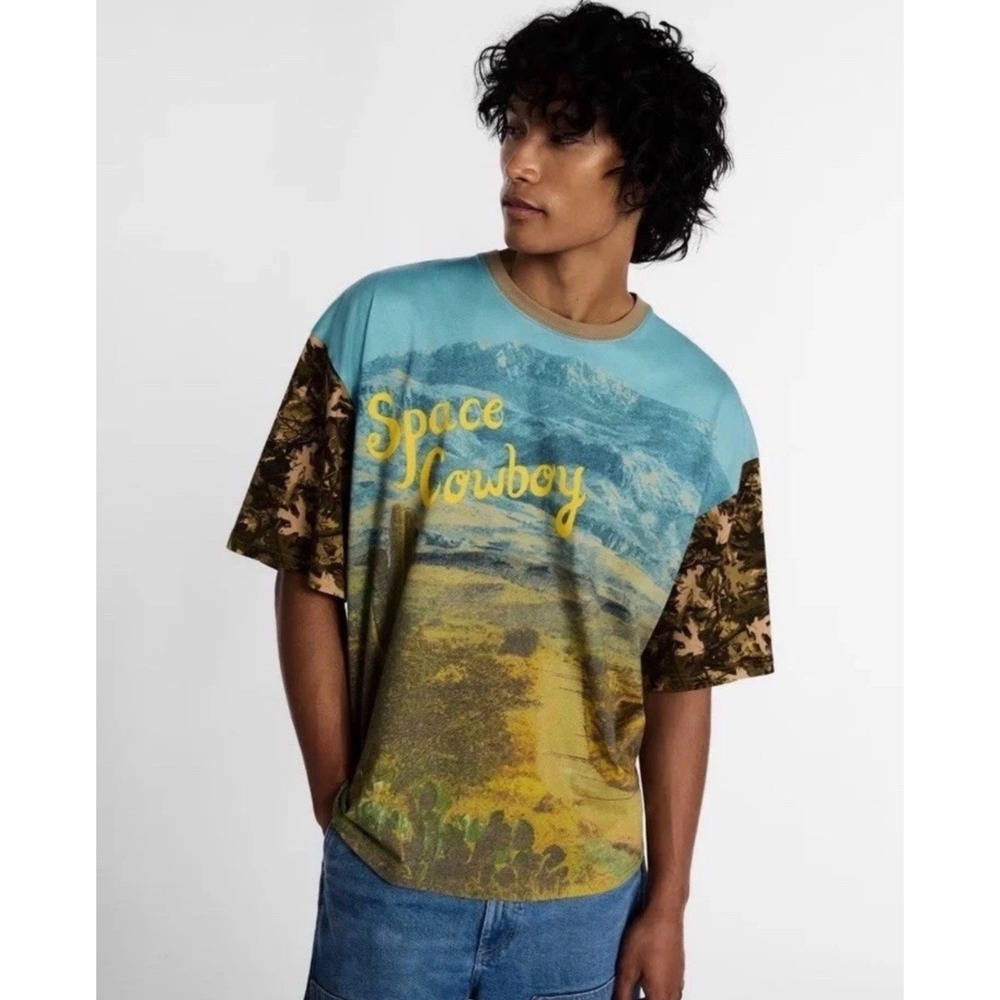 Kacey Musgraves x Lee Space Cowboy Graphic T-Shirt Mens 2XL Desert Camo Blue